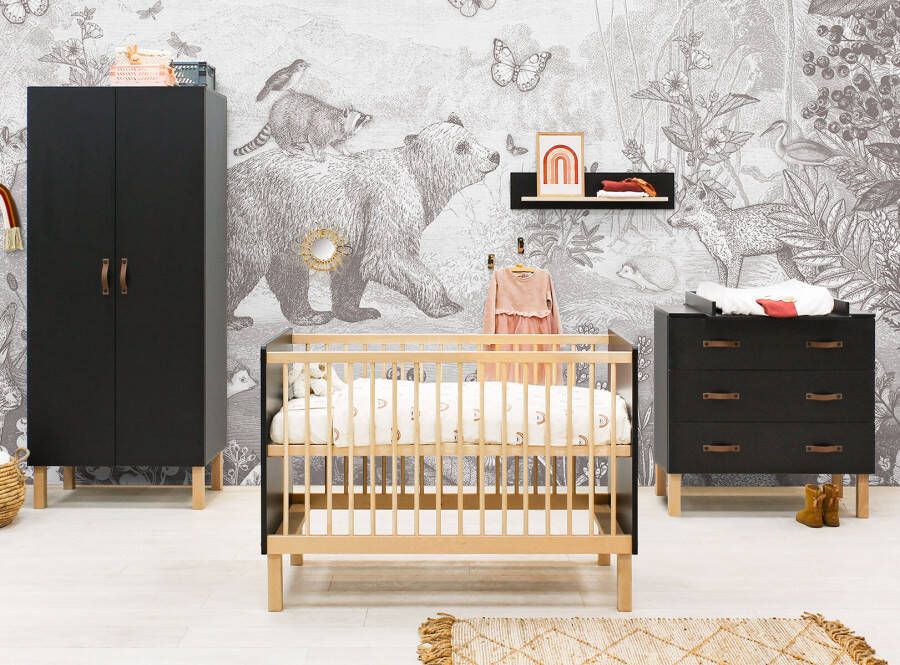 Bopita 3 delige babykamer Floris mat zwart/naturel Floris
