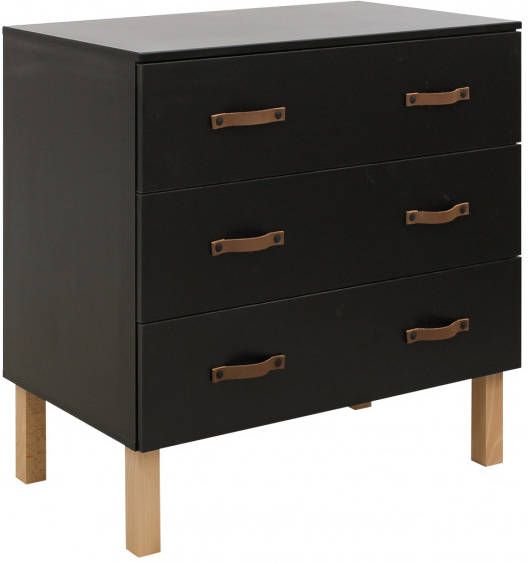 Bopita Floris commode met 3 laden Mat Zwart/Naturel