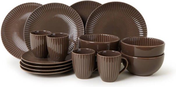 vtwonen Relievo Serviesset 16 delig Warm Brown