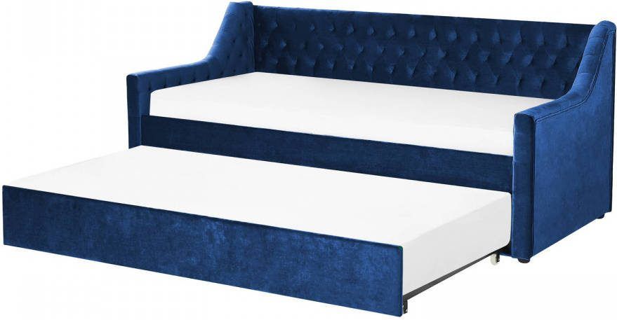 Beliani Montargis Onderschuifbed blauw fluweel