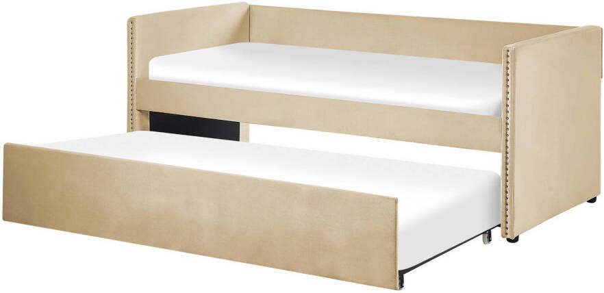 Beliani Troyes Onderschuifbed beige fluweel