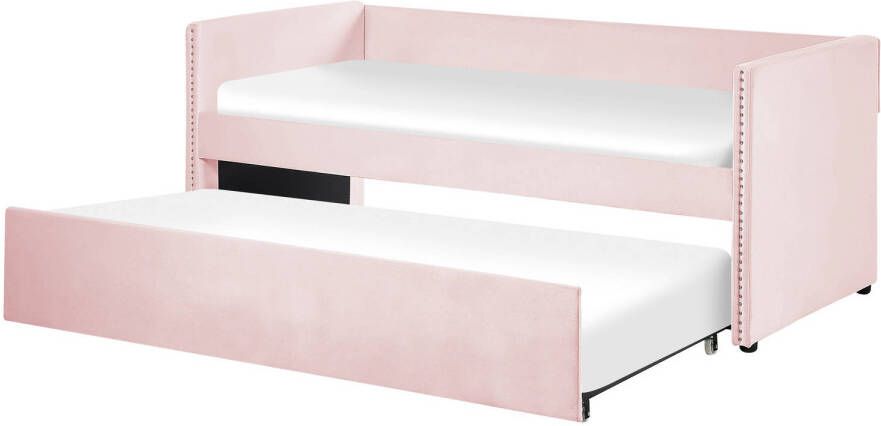 Beliani Troyes Onderschuifbed roze fluweel