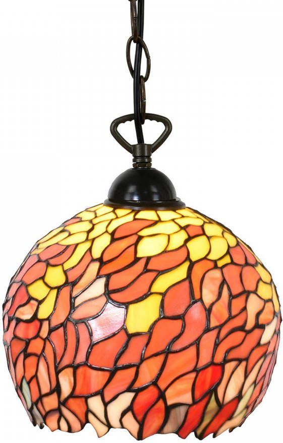 Clayre & Eef Lumilamp Hanglamp Tiffany Ø 24x170 Cm Oranje Metaal Glas Rond Hanglamp Eettafel Hanglampen Eetkamer Glas In Lood