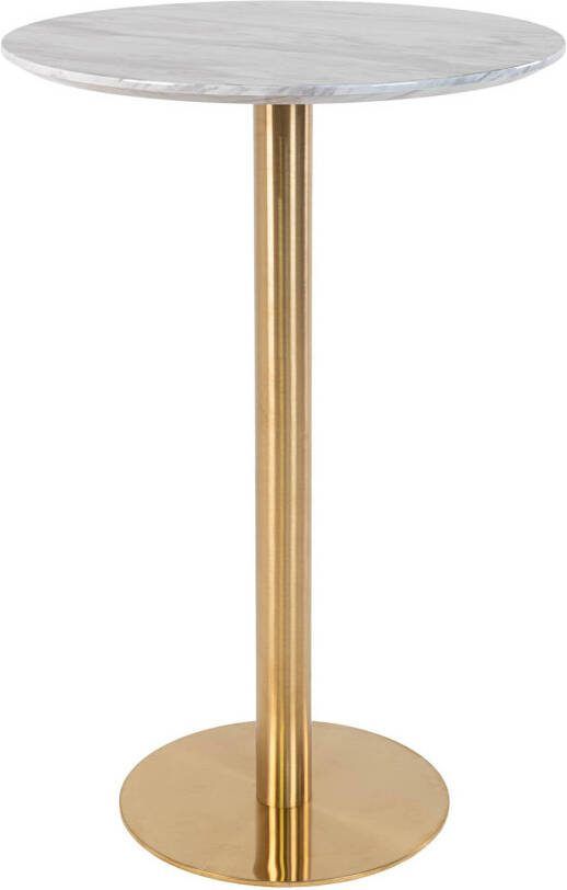 Hioshop Bolzano bartafel Ø70 cm marmerlook, messing poten, wit.