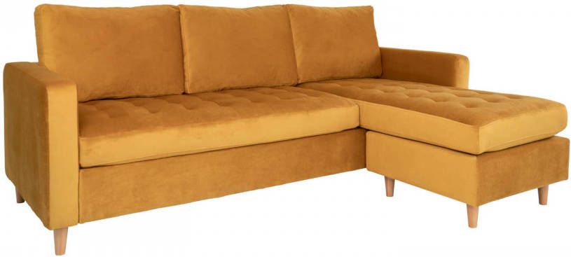 Hioshop Firenze Chaise Longue Bank Velours, Mosterdgeel.