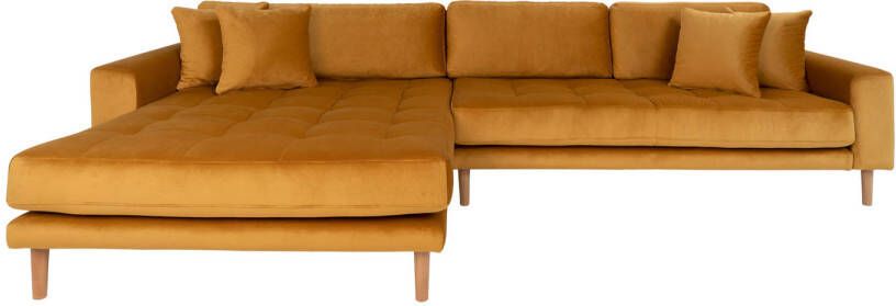 Hioshop Lido bank met chaise longue links velours geel.