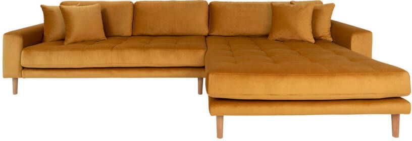 Hioshop Lido bank met chaise longue rechts velours geel.