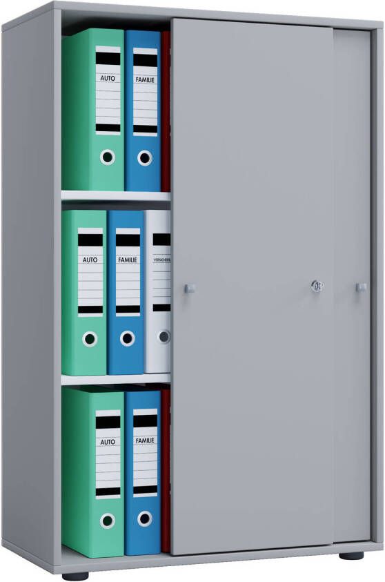 Hioshop Lona XL Kantoorkast met 2 schuifdeuren en slot grijs.