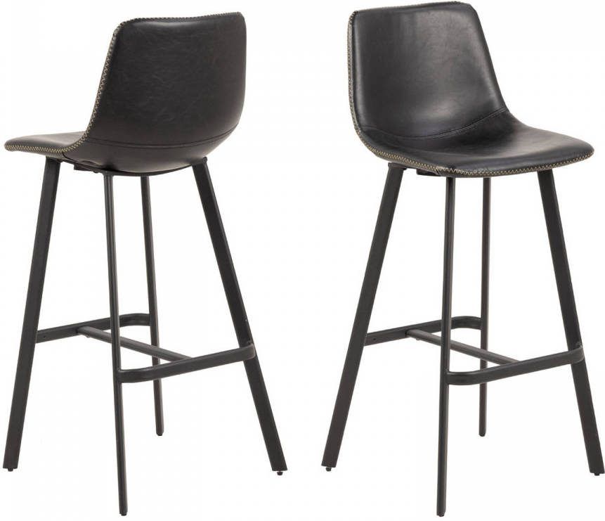 Hioshop 2 X Oreka Barstoel Met Crème Contrast Stiksels, Zwart.