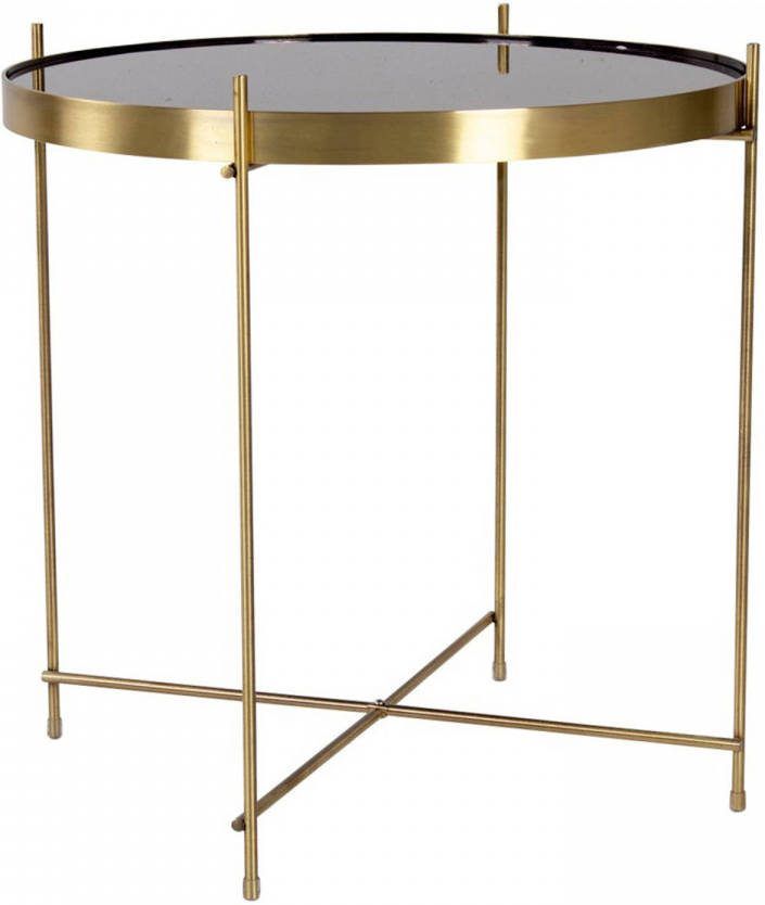 Hioshop Veo salontafel, hoektafel 48x48 cm messing look staal, glas.