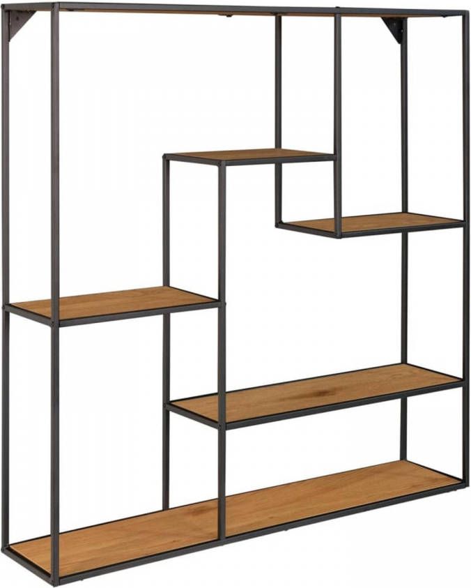 Hioshop Vita wandplank met 4 schappen, zwart, eikenhouten decor.