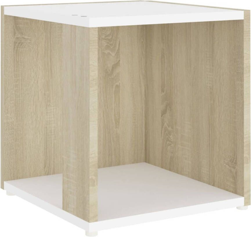 vidaXL Bijzettafel 33x33x34, 5 cm spaanplaat wit en sonoma eikenkleurig
