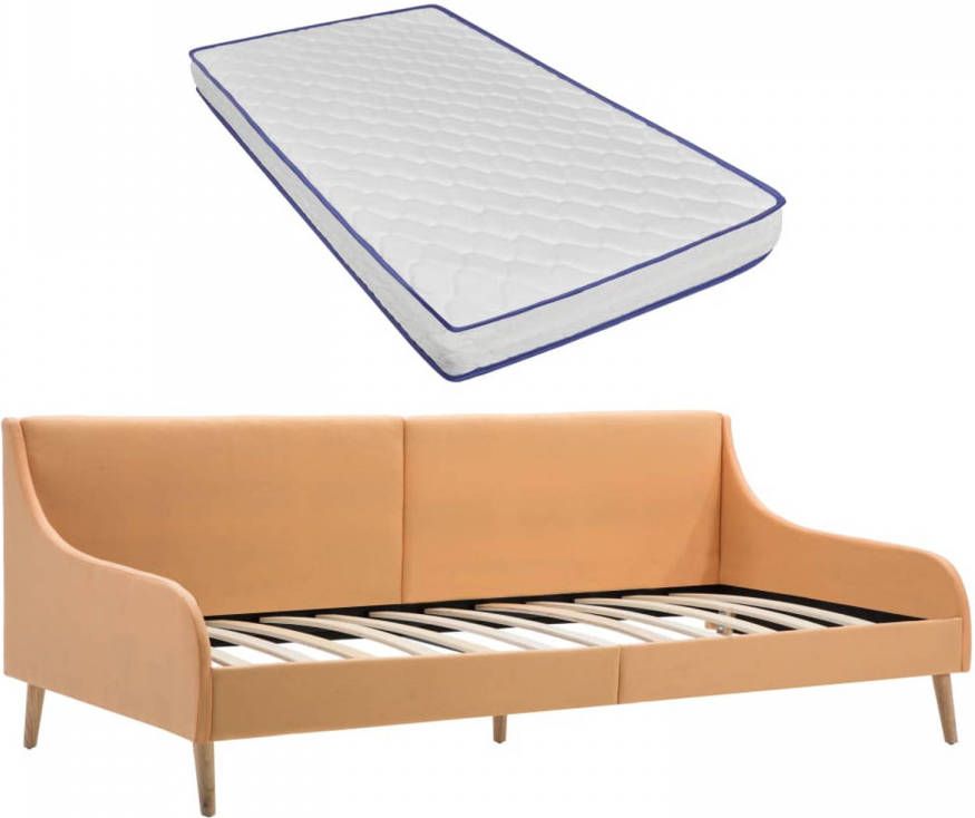 VidaXL Dagbedframe Met Traagschuim Matras Stof Oranje