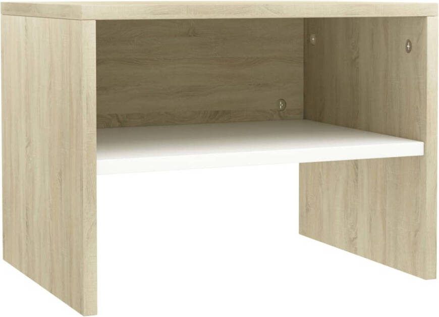 vidaXL Nachtkastje 40x30x30 cm bewerkt hout wit en sonoma eikenkleurig
