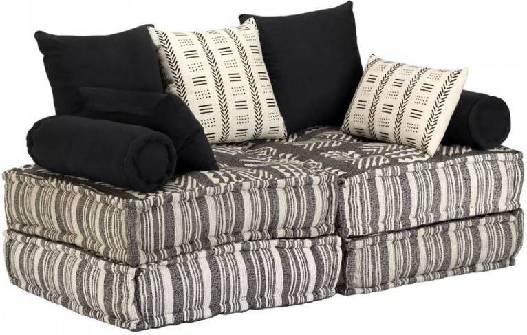 vidaXL Poef tweezits modulair stof gestreept grijs