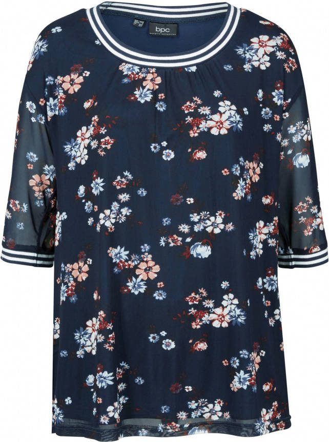 bpc bonprix collection Tweelaags shirt van mesh, donkerblauw gebloemd