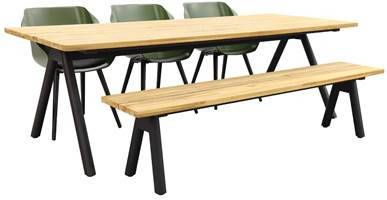 Hartman Tuinset Sophie Studio Mosgroen/mason Teak Tafel 240 Cm. + Bank 5 delig