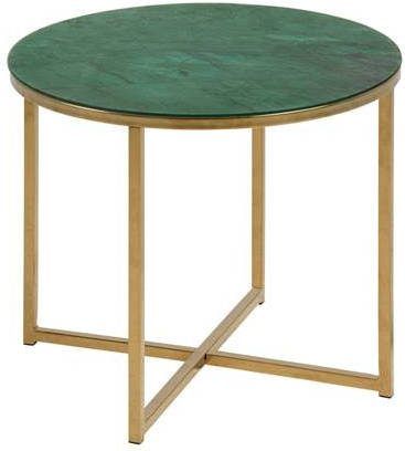 Hioshop Alison hoektafel Ø50 cm groen marmerprint, gouden chroom.