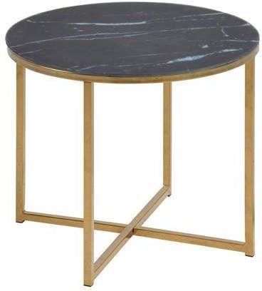 Hioshop Alison hoektafel Ø50 cm zwart marmerprint, gouden chroom.