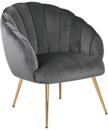Hioshop Dany fauteuil loungestoel donkergrijs, messingkleurig.