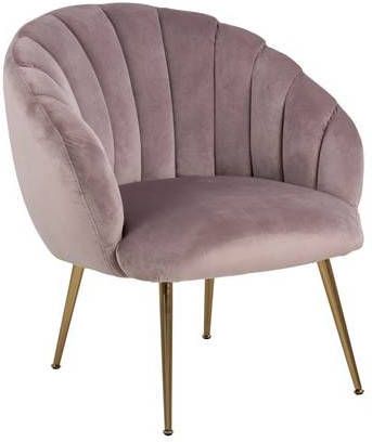 Hioshop Dany fauteuil loungestoel oudroze, messingkleurig.