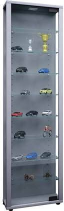 Hioshop Edana Maxi Vitrinekast 1 Glazen Deur, Glazen Vitrinekast Met 8 Glazen Plankenzilver.