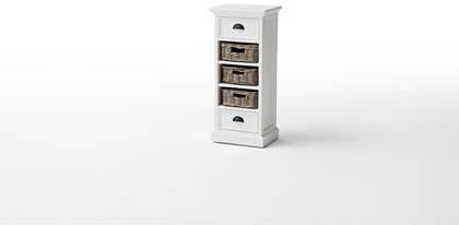 Hioshop Halifax ladekast met 2 lades en 3 rotan manden, in wit.