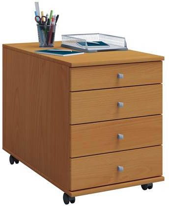 Hioshop Lona Ladekast Voor Kantoor, Lade Sectie, Cassette Op Wielen Met 4 Lades Beuken Decor.