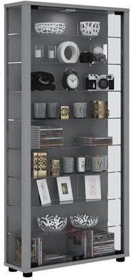Hioshop Lumo Maxi Vitrinekast 2 Glazen Deuren, Glazen Vitrines Met Ledverlichtingzilverkleurig.