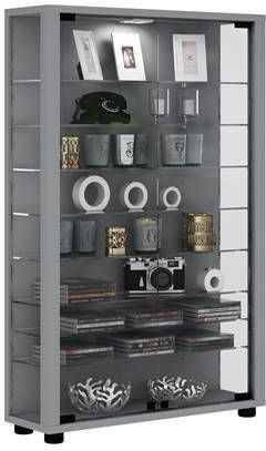 Hioshop Lumo Mini Vitrinekast 2 Glazen Deuren, Glazen Vitrines Met Ledverlichtingzilverkleurig.