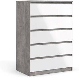 Hioshop Nada kommode hoog met 5 lades, betondecor/wit hoogglans.