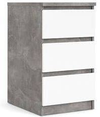 Hioshop Nada kommode laag en smal 3 lades, betondecor/wit hoogglans.