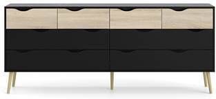 Hioshop Napoli kommode 8 lades, matzwart/eiken decor.