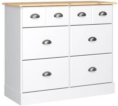 Hioshop Noah kommode in gelakt wit pijnboomhout met 2+4 lades.