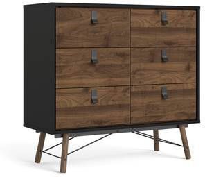 Hioshop Rye Ladekast 6 laden matzwart, walnoot decor.