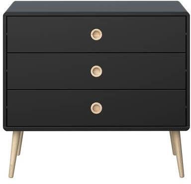 Hioshop Sofus Ladekast Met 3 Lades Zwart Gelakt, Eiken Onderstel En Handgreep.