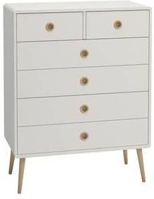 Hioshop Sofus Ladekast Met 6 Lades Wit Gelakt, Eiken Onderstel En Handgreep.