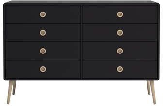 Hioshop Sofus Ladekast Met 8 Lades Zwart Gelakt, Eiken Onderstel En Handgreep.