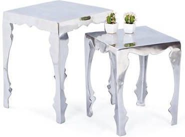 Hioshop Soldir salontafel hoektafel 2 stuks, zilverkleurig.