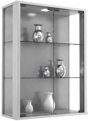 Hioshop Udina Vitrinekast Wandmodel Met 2 Glazen Deuren 2 Glazen Plankenzilverkleurig.
