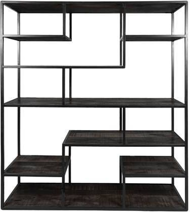 Home67 Vakkenkast Huub Zwart Mangohout 175 x 145 cm Roomdivider