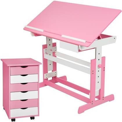 Tectake 401240 Verstelbaar Bureau 109 Cm Roze Inclusief Ladekast