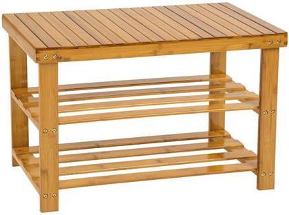 tectake Houten schoenenrek met 2 niveaus en zitbank 70x28x45, 5cm