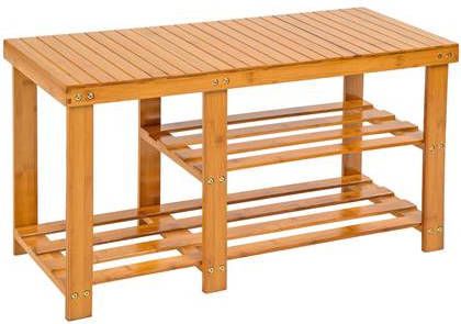tectake Houten schoenenrek met 2 niveaus en zitbank 87x28x45, 5cm