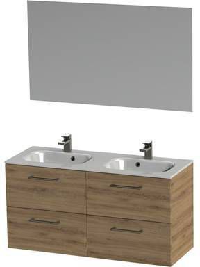 Tiger Studio badkamermeubel incl spiegel en witte wastafel 120cm chalet eiken