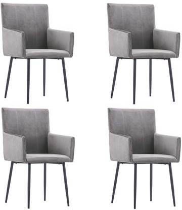 vidaXL Eetkamerstoelen 4 st met armleuningen fluweel grijs