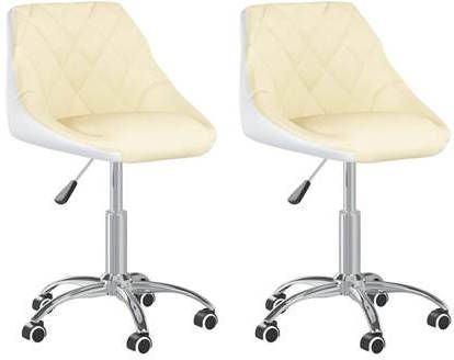VIDAXL Eetkamerstoelen draaibaar 2 st kunstleer crè, mekleurig en wit