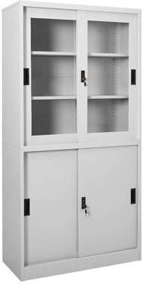 vidaXL Kantoorkast met schuifdeuren 90x40x180 cm staal lichtgrijs