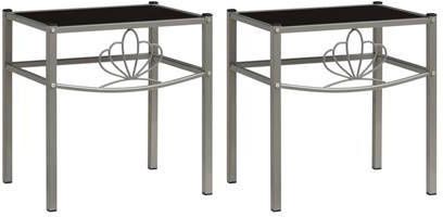 vidaXL Nachtkastjes 2 st metaal en glas grijs en zwart
