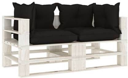 vidaXL Tuinbank 2 zits met zwarte kussens pallet hout